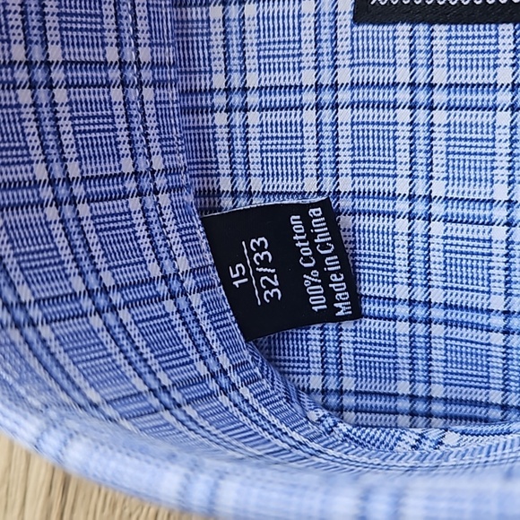 David Donohue Blue White Micro Check Plaid Button Down Dress Shirt 15/32-33 NWOT - Picture 5 of 8